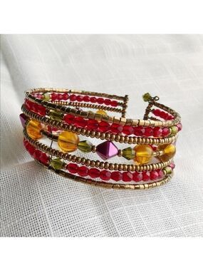 NEW, Beaded cuff bracelet hand made red bronze